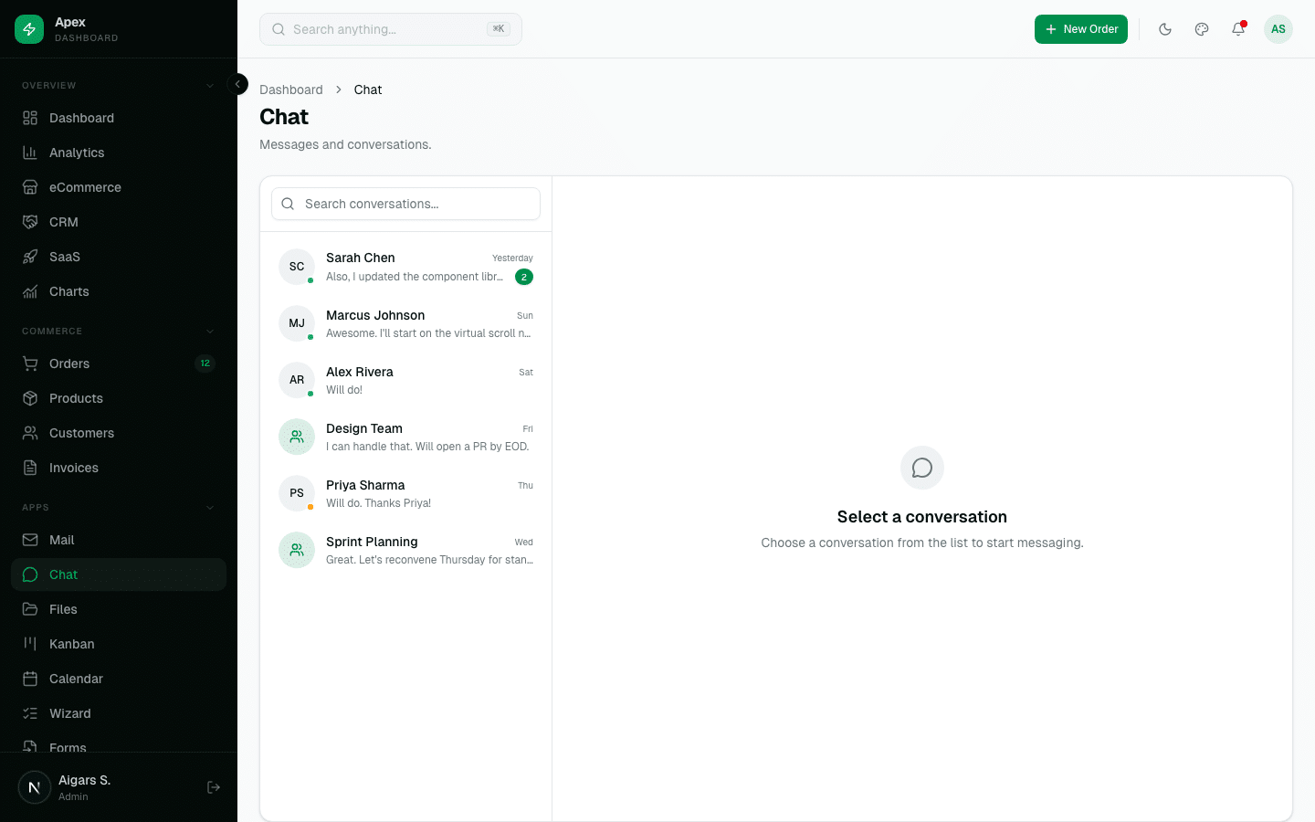 Apex Dashboard — Shadcn Next.js 16 Admin Template