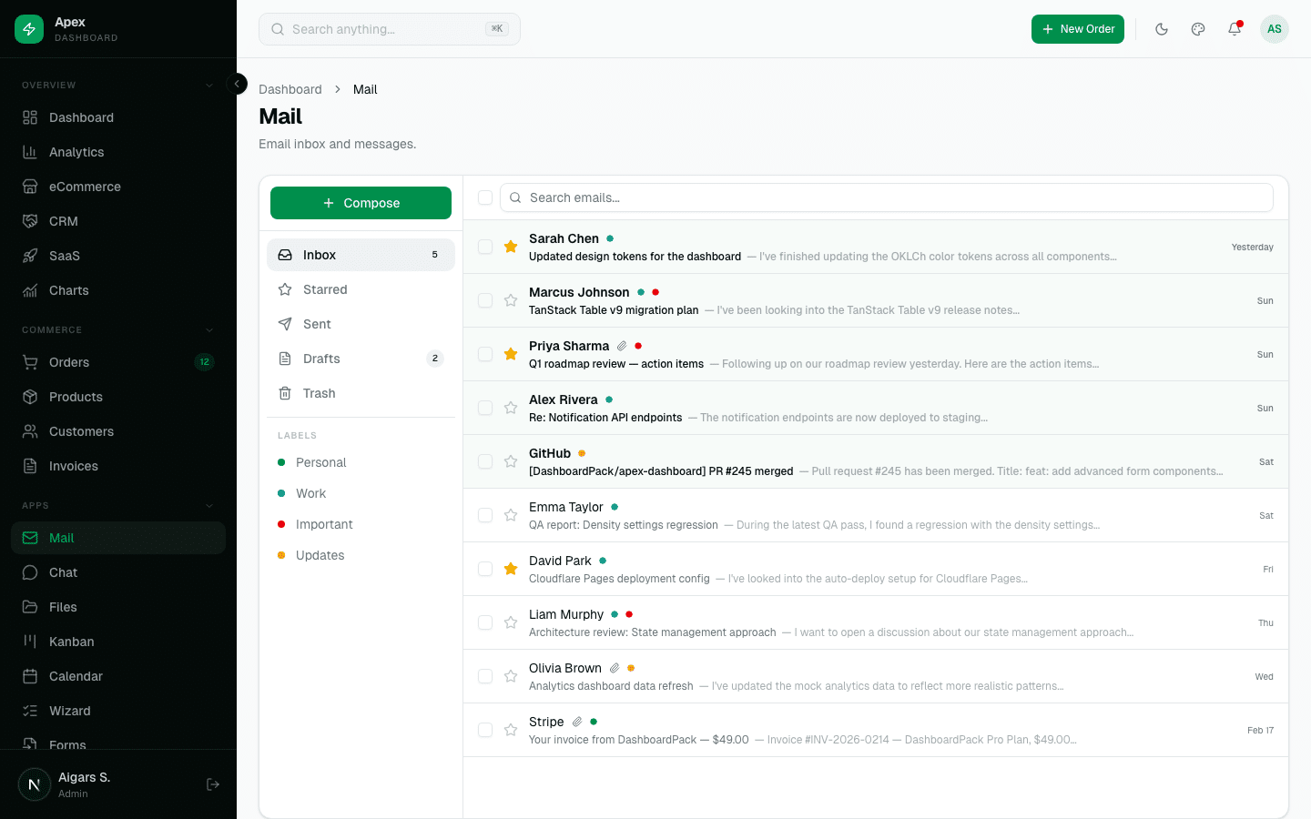 Apex Dashboard — Shadcn Next.js 16 Admin Template