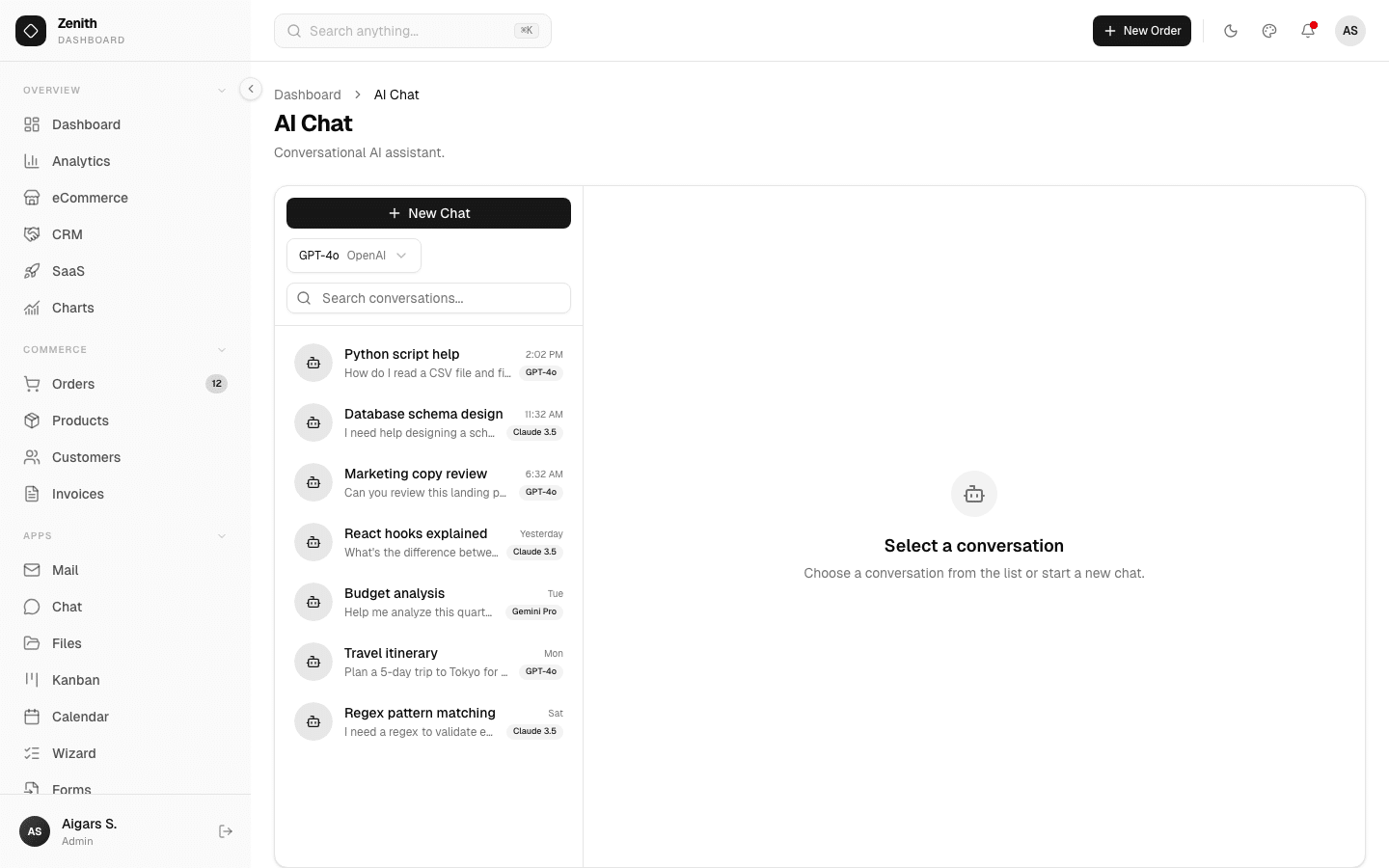 Zenith Dashboard — Shadcn/ui Admin Template