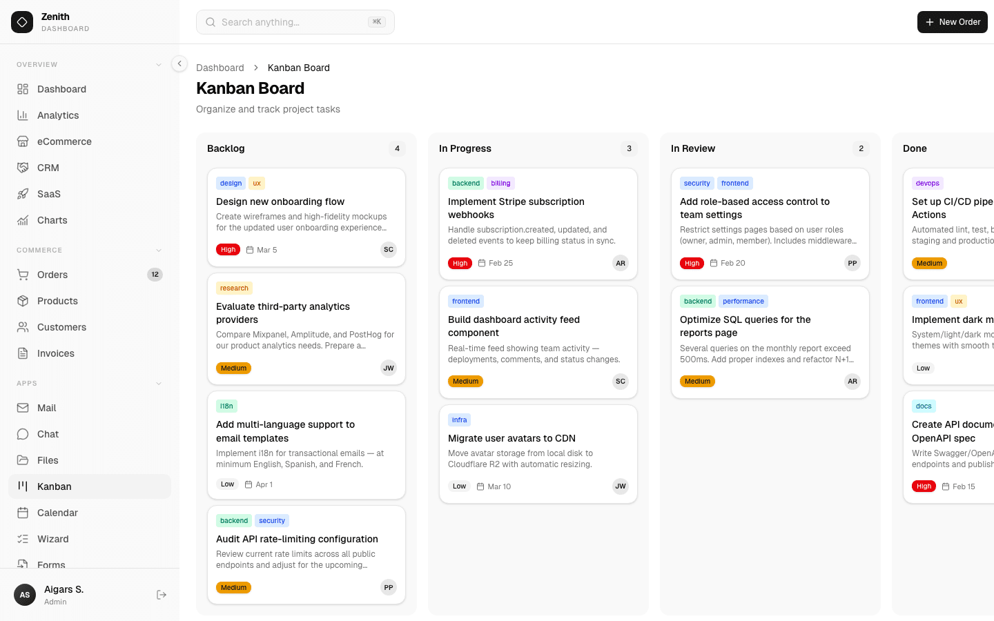 Zenith Dashboard — Shadcn/ui Admin Template