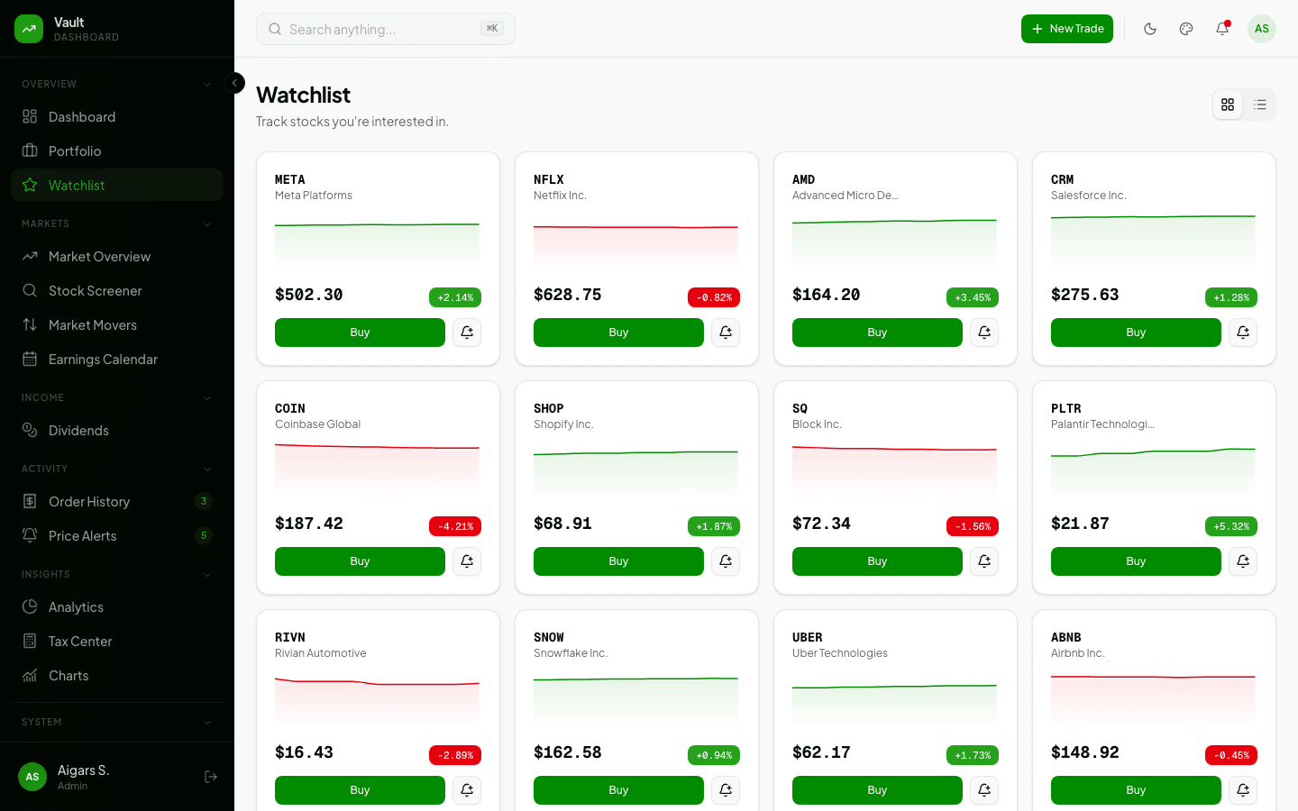 Vault – Investment Platform Dashboard Template