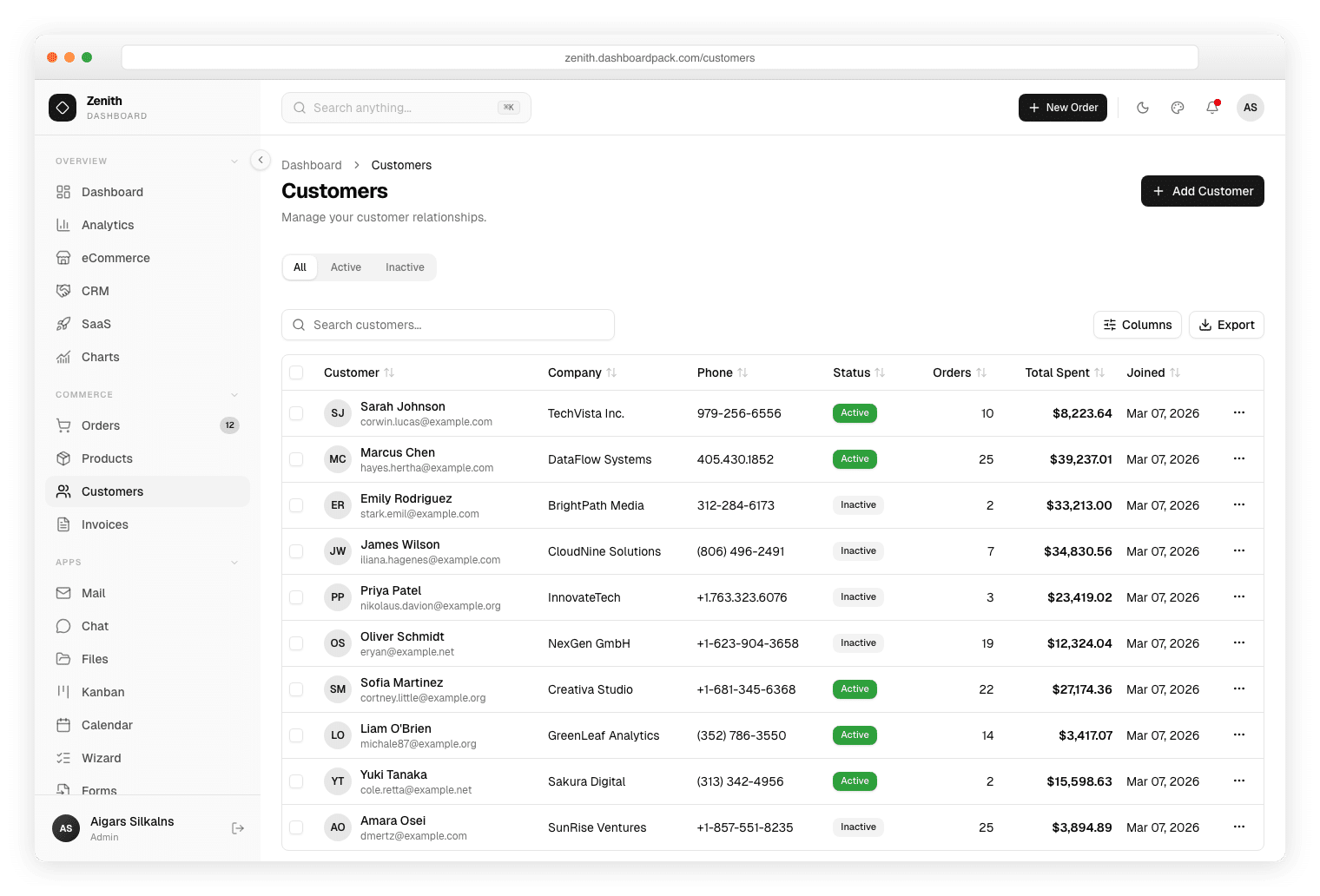Zenith Dashboard Laravel