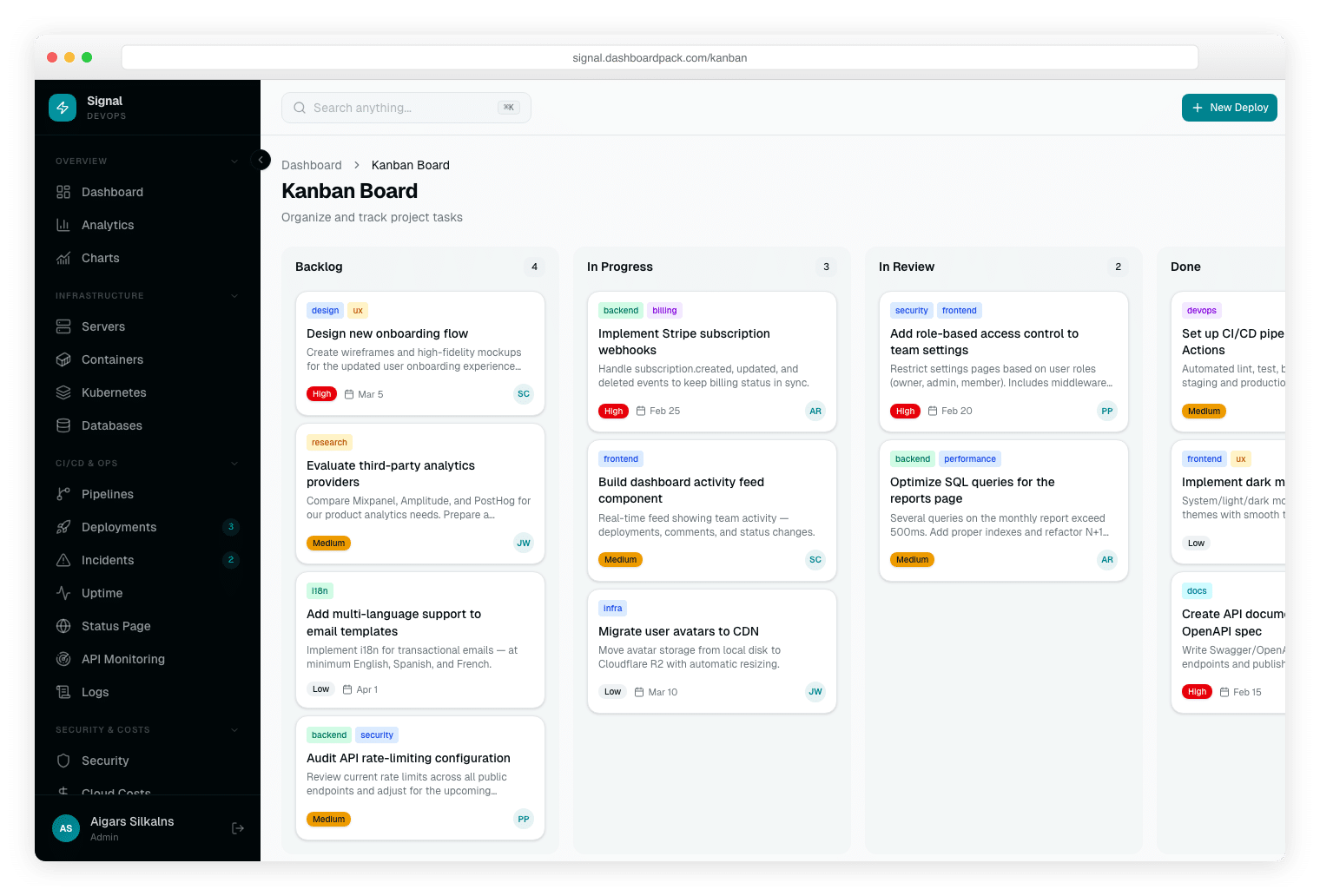 Signal Dashboard Laravel