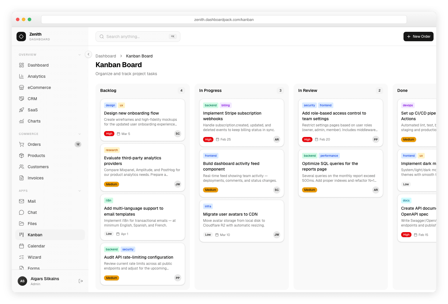 Zenith Dashboard Laravel
