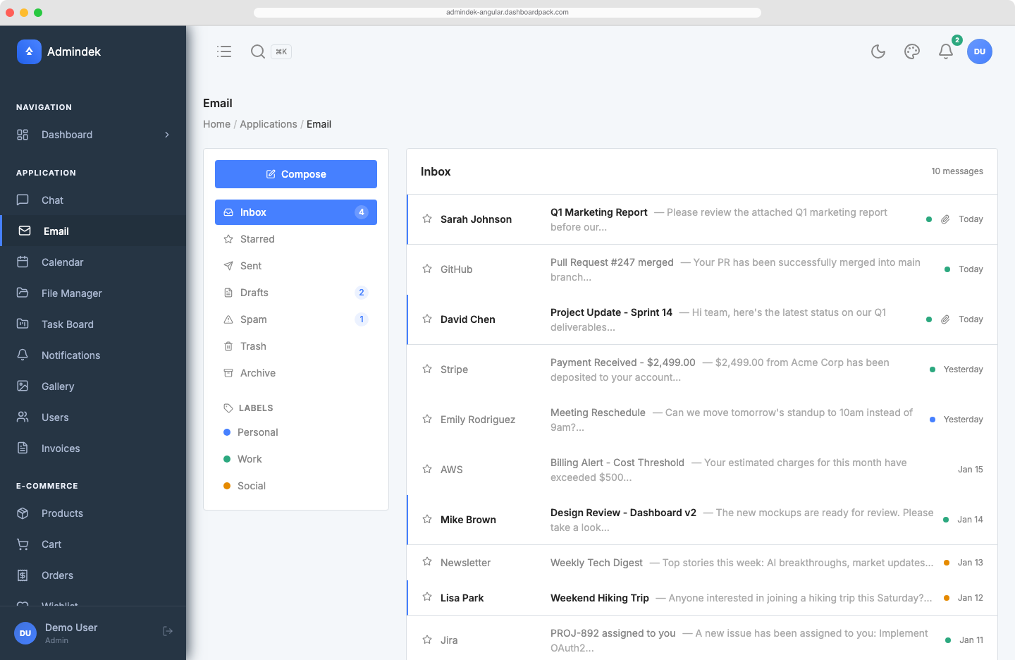 Admindek Dashboard — Angular Edition