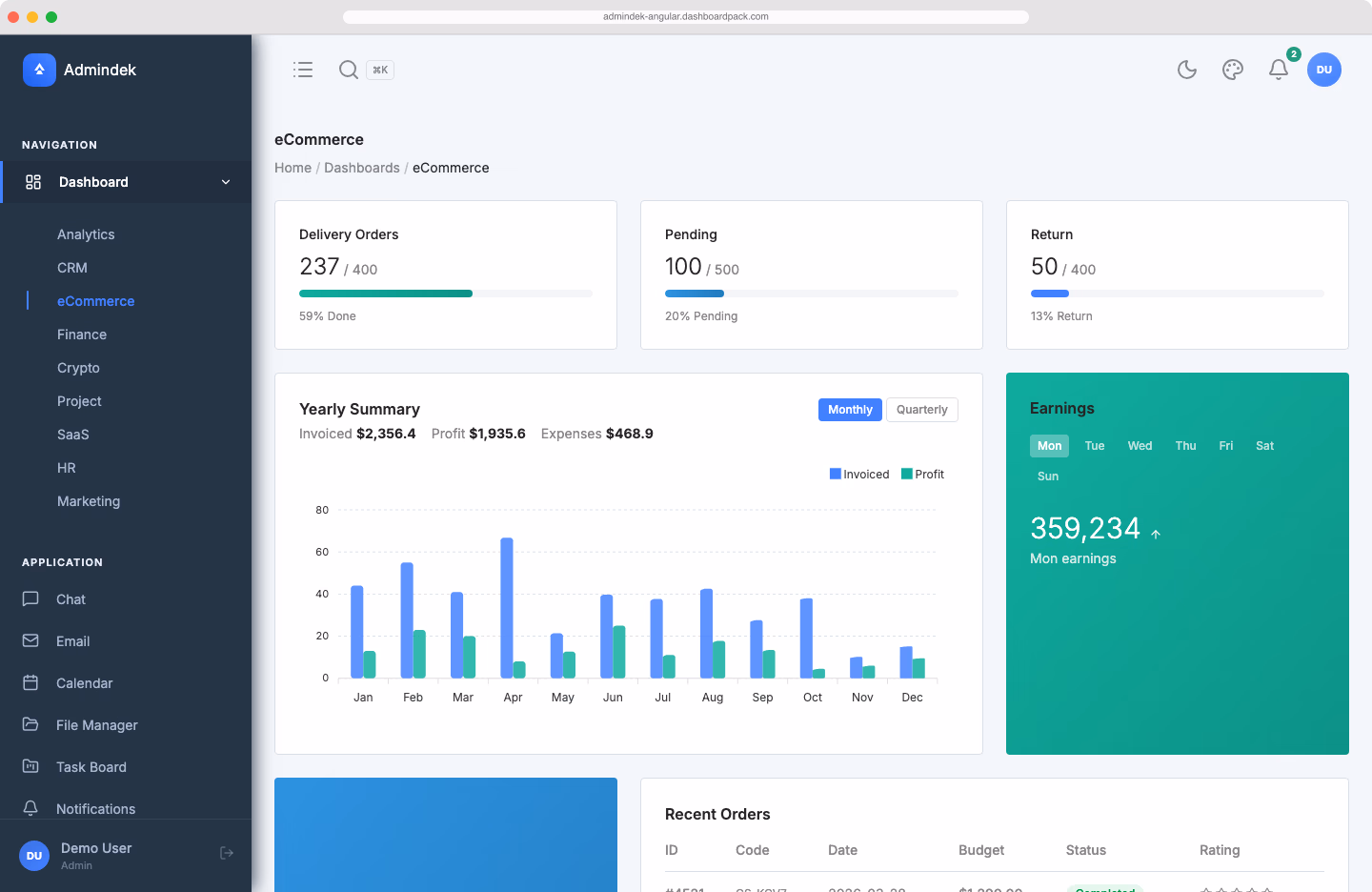 Admindek Dashboard — Angular Edition