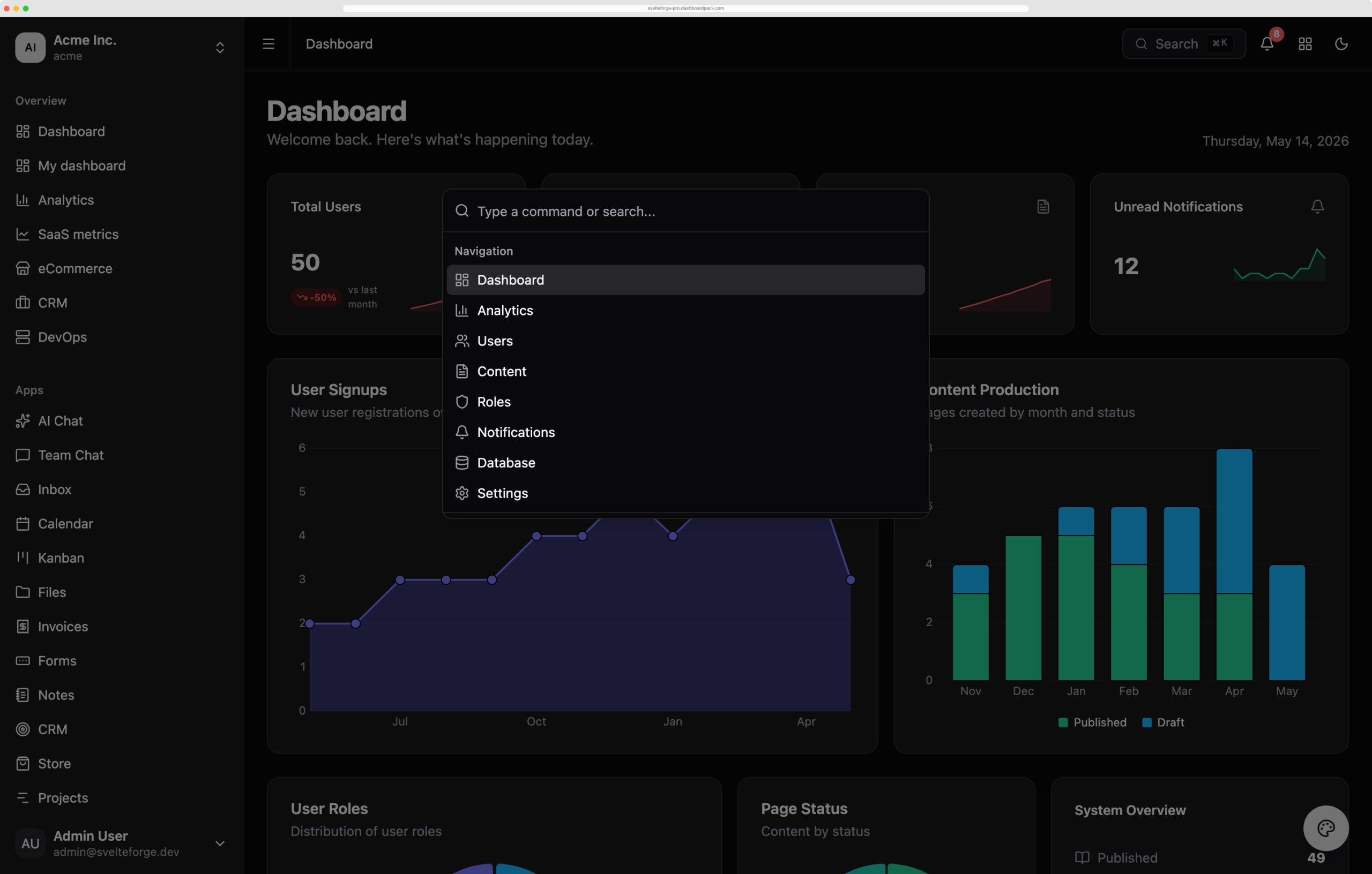 SvelteForge — SvelteKit SaaS Dashboard
