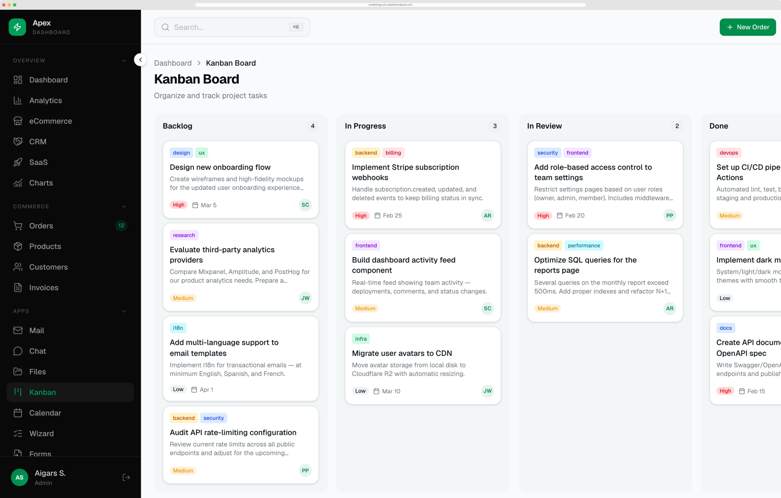 Apex Dashboard — HTML & Tailwind