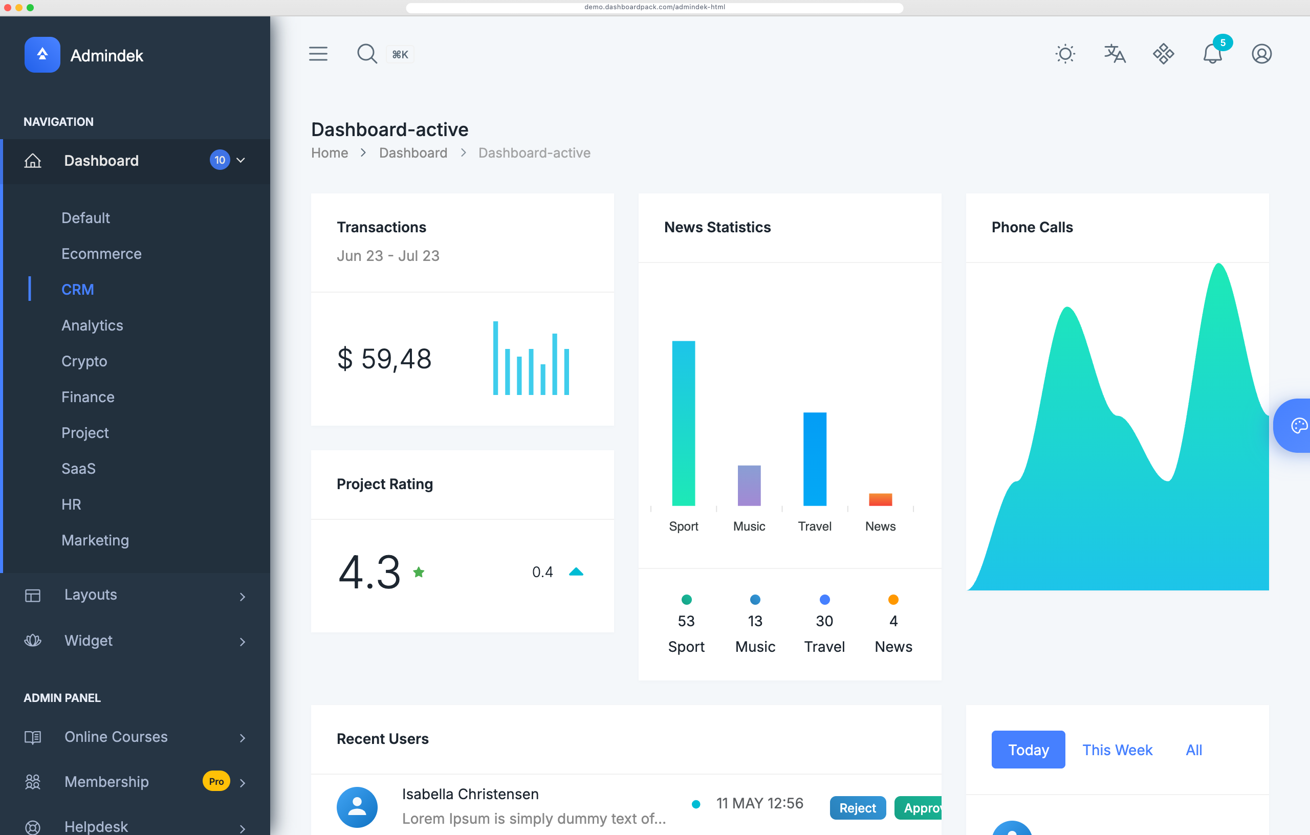Admindek HTML Dashboard