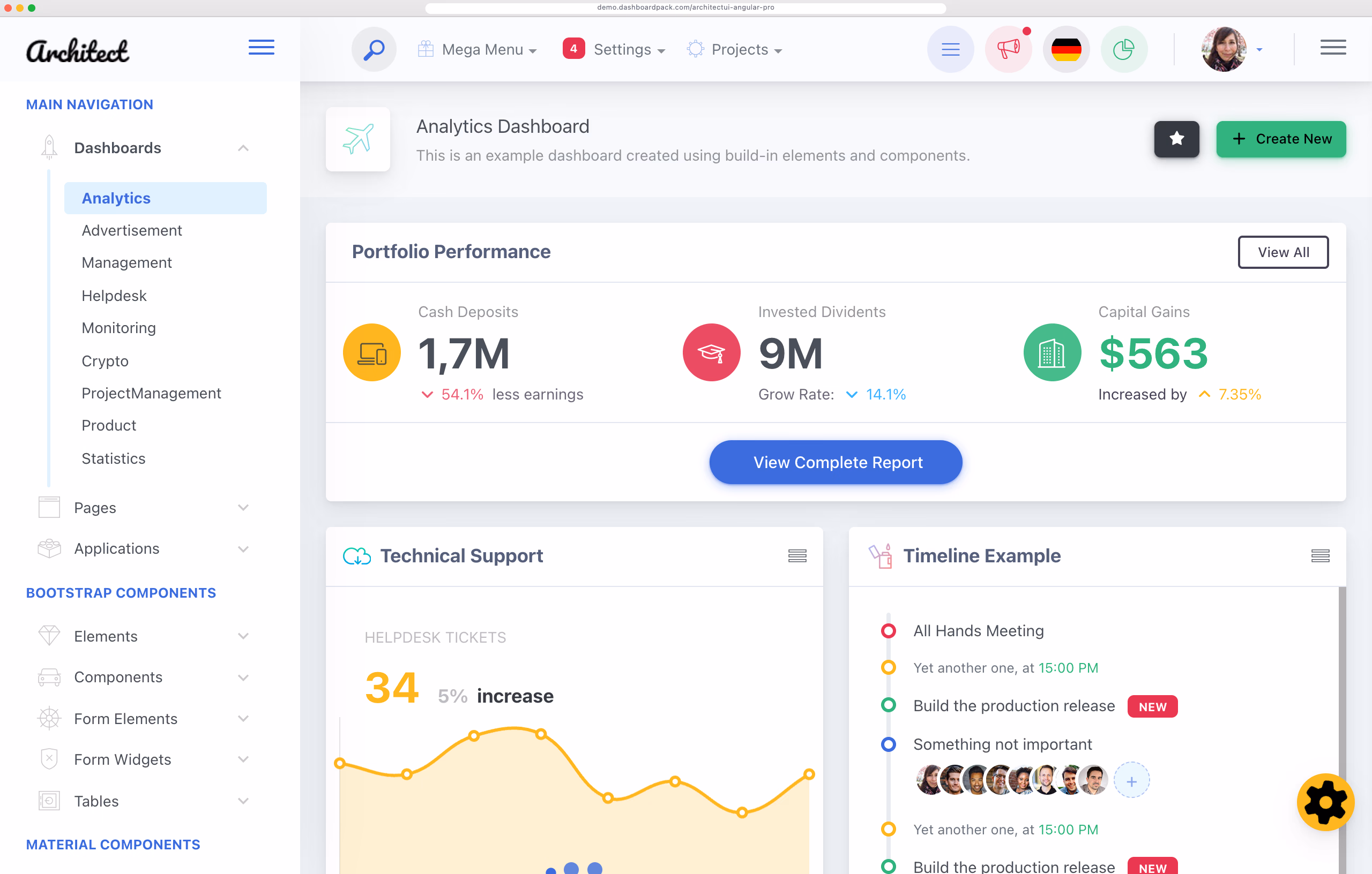 ArchitectUI Angular 22 Dashboard PRO