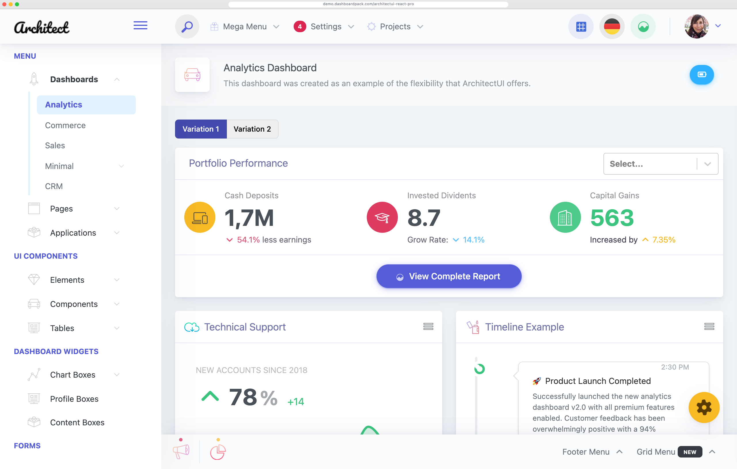 ArchitectUI Dashboard React PRO