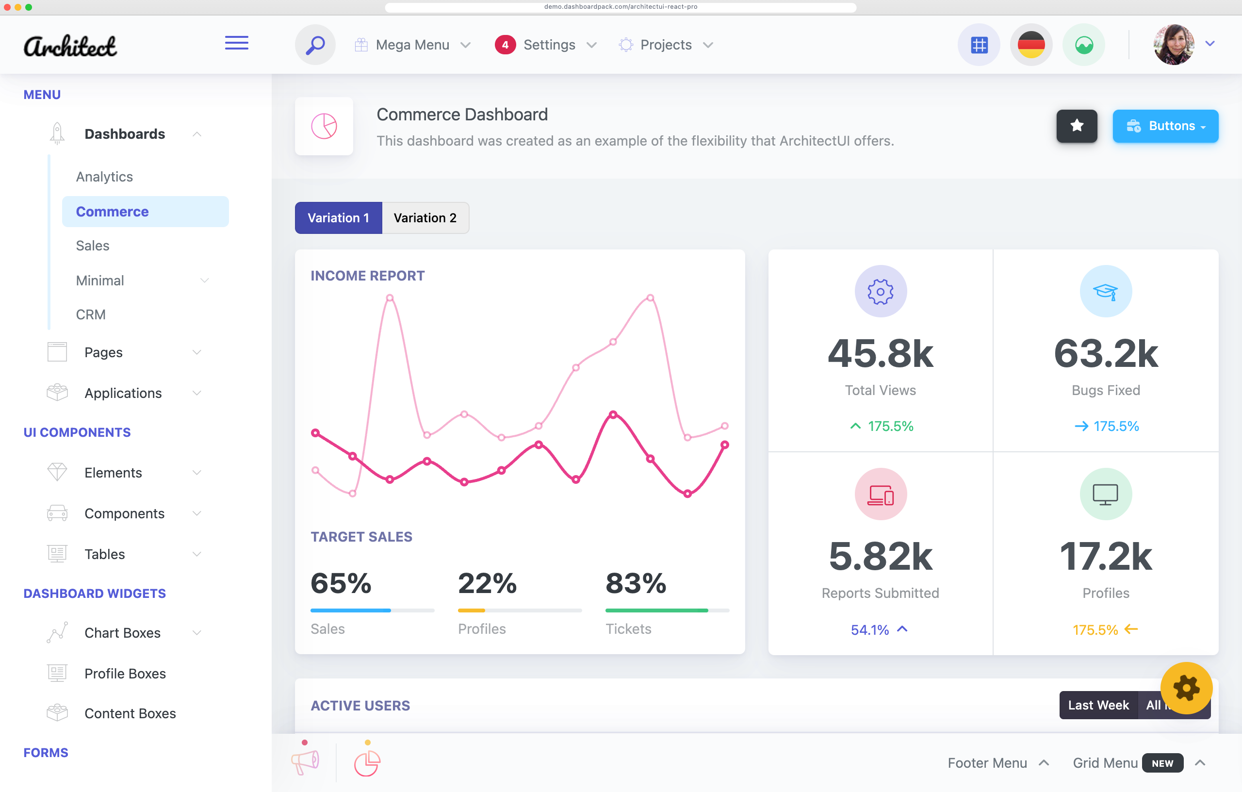 ArchitectUI Dashboard React PRO