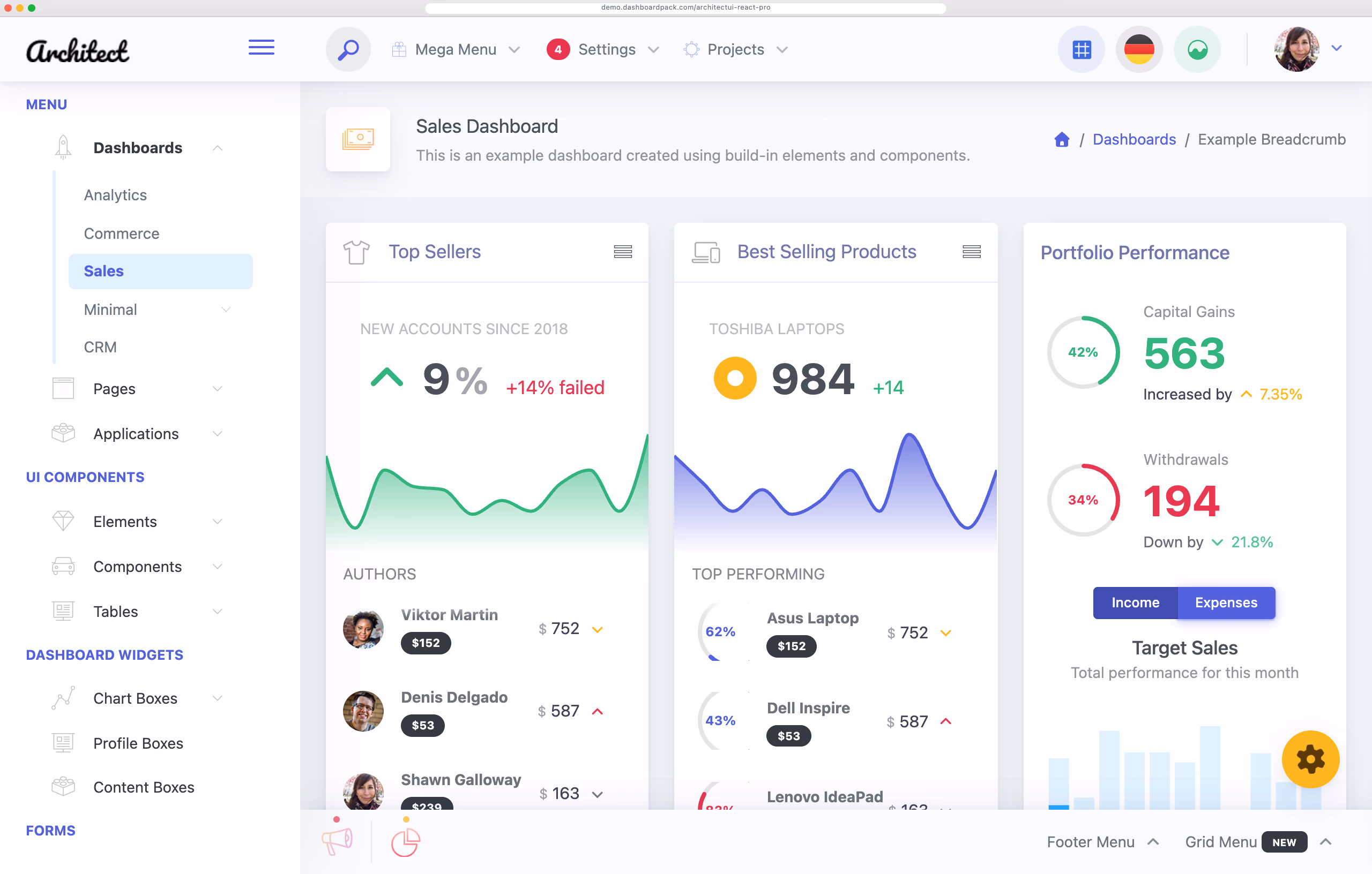 ArchitectUI Dashboard React PRO