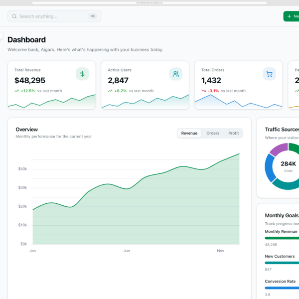 Apex Dashboard — Vue/Nuxt Edition: Dashboard (Light Mode)