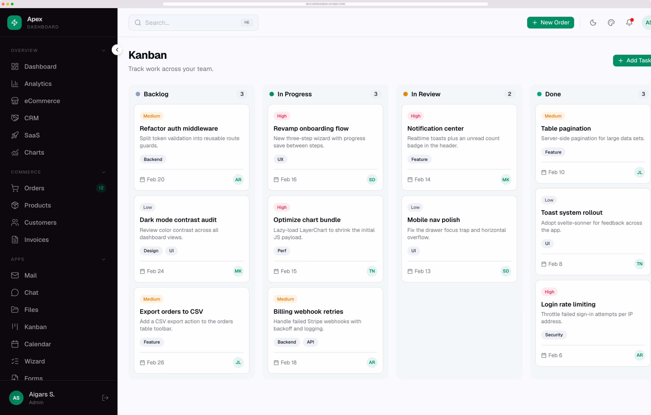 Apex Dashboard — Svelte Edition