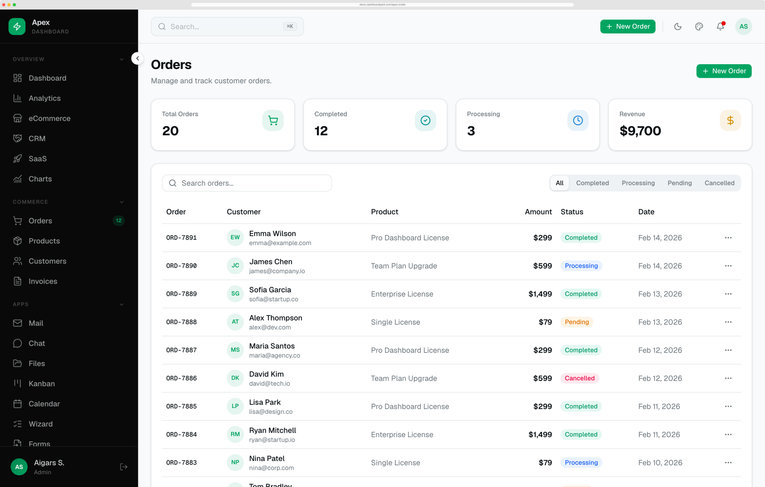 Apex Dashboard — Svelte Edition